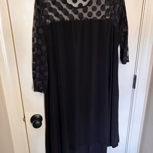Nina Leonard Black Sheer Polka Dot Dress